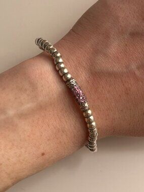 John Hardy Classic Bead Bracelet in Sterling Silver with Pink Sapphire Pavé